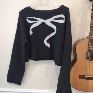 Wild Fable Black Sweater with White Ribbon Accent